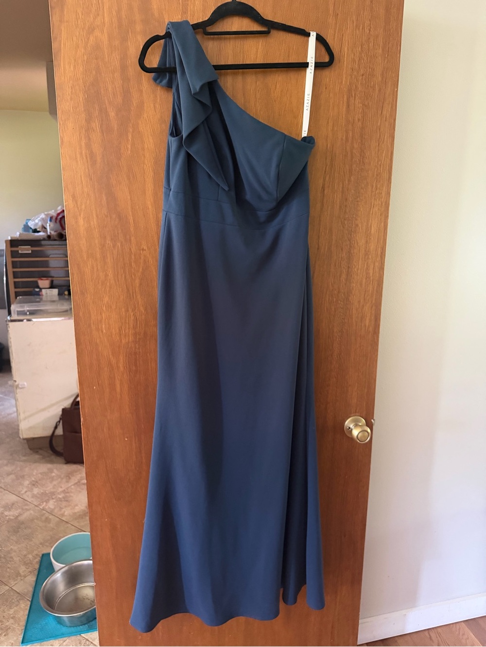 Azazie One-Shoulder Ruffle Gown in Navy Blue